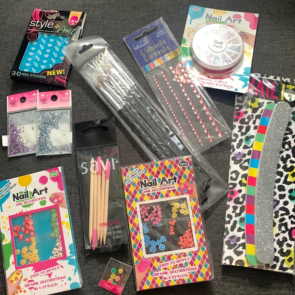 New Nail Art Decorations Stickers Jewels Tools Bundle